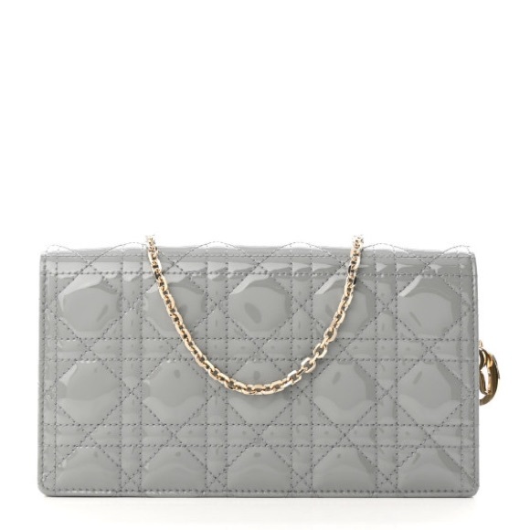 CHRISTIAN DIOR Patent Cannage Lady Dior Convertible Clutch Grey, New With Tags - Picture 5 of 8